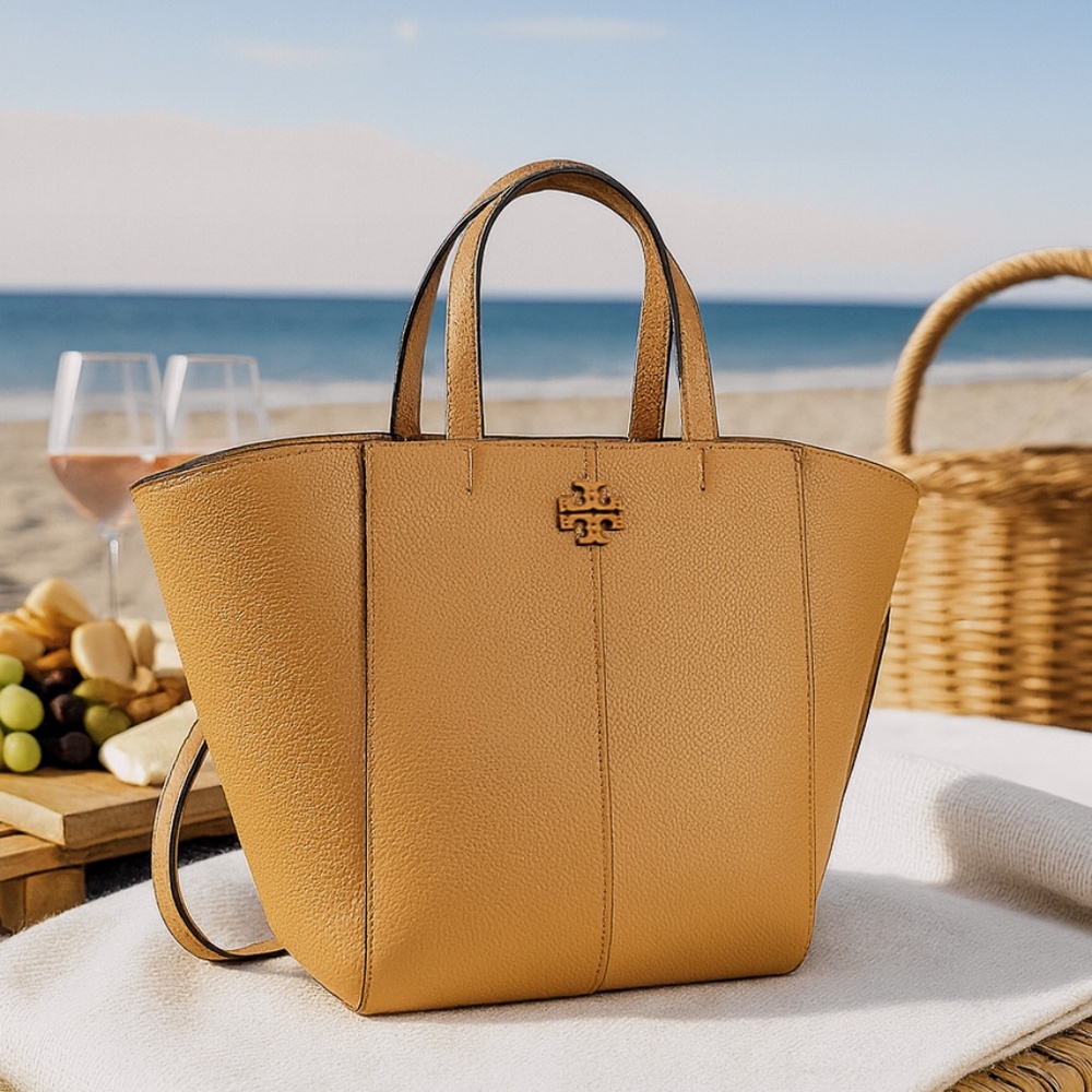 NEW Tory Burch Mcgraw Tiramisu Tan Leather Carryall Tote Detachable Long Strap